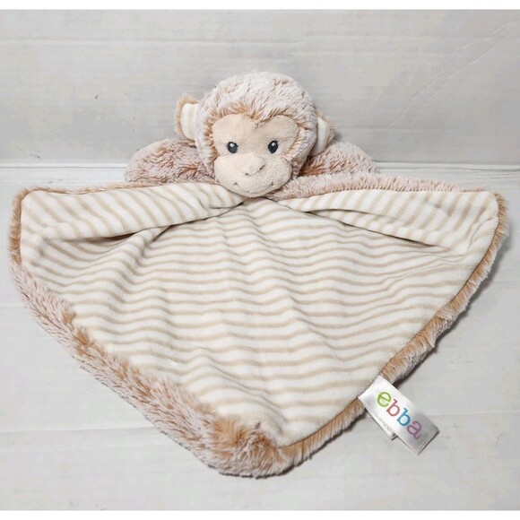 Ebba Aurora Monkey Lovey Baby Security Blanket Frosted Brown Soft Striped 15" - Picture 1 of 3